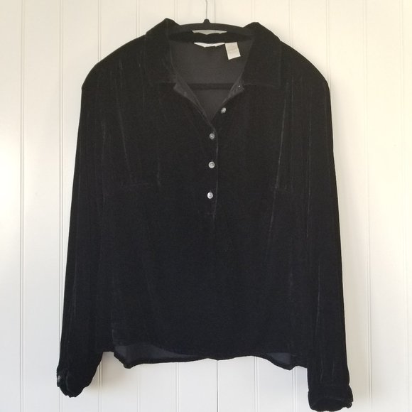 J Jill Black Velvet Shirt - Picture 1 of 5